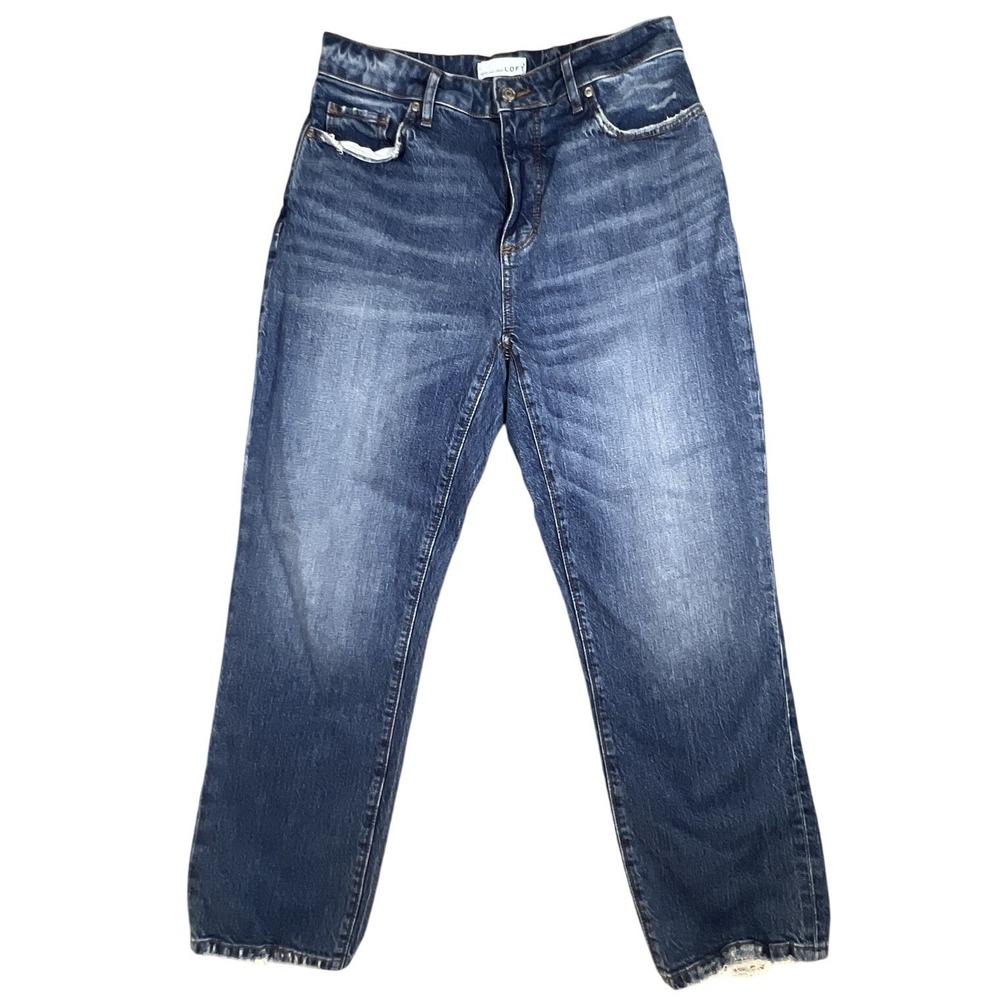 LOFT The Curvy‎ Straight Crop Jeans Women's Size 2 Blue Distressed Frayed Hem